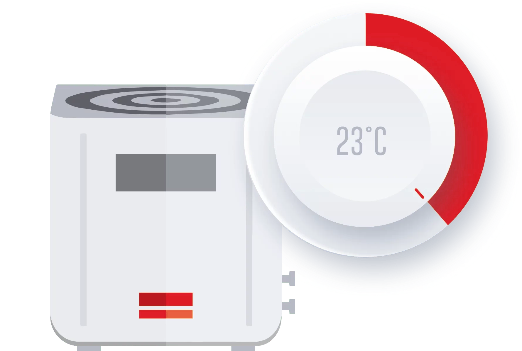 Climatisation avec un thermostat affichant la température avec un indicateur rouge