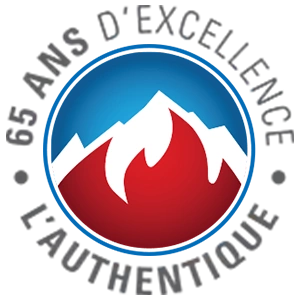 Logo Climatisation Fortier bleu et rouge avec mention de 65 ans d’experience