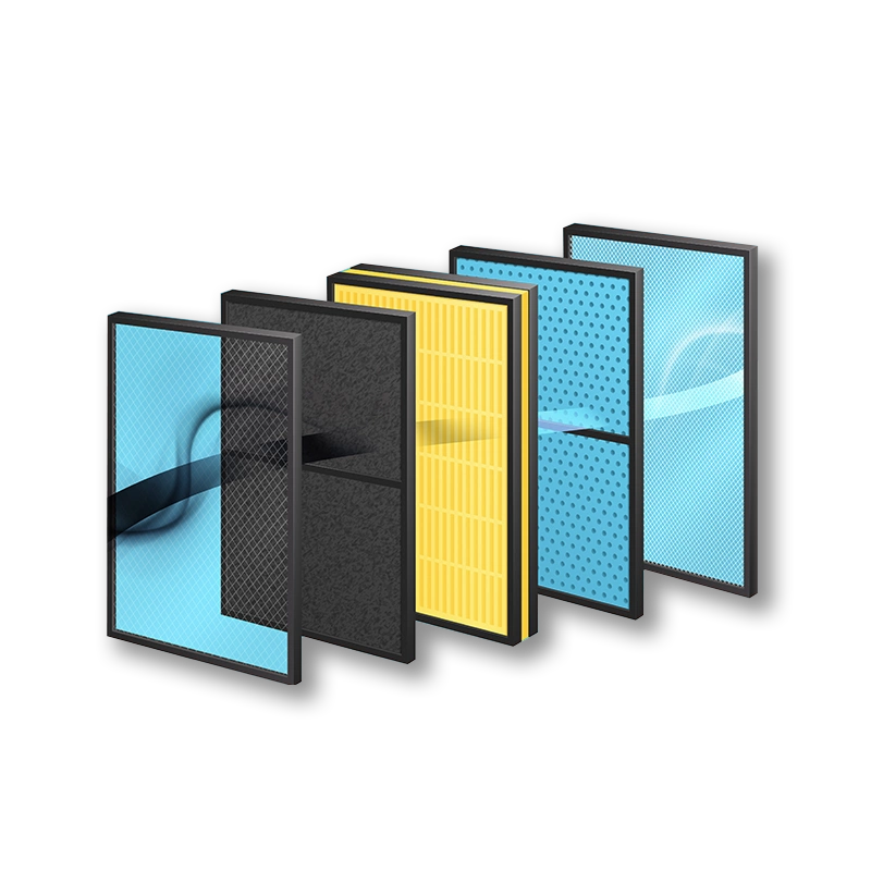 Filtre à air haut de gamme avec plusieurs couche de couleur jaune et bleu