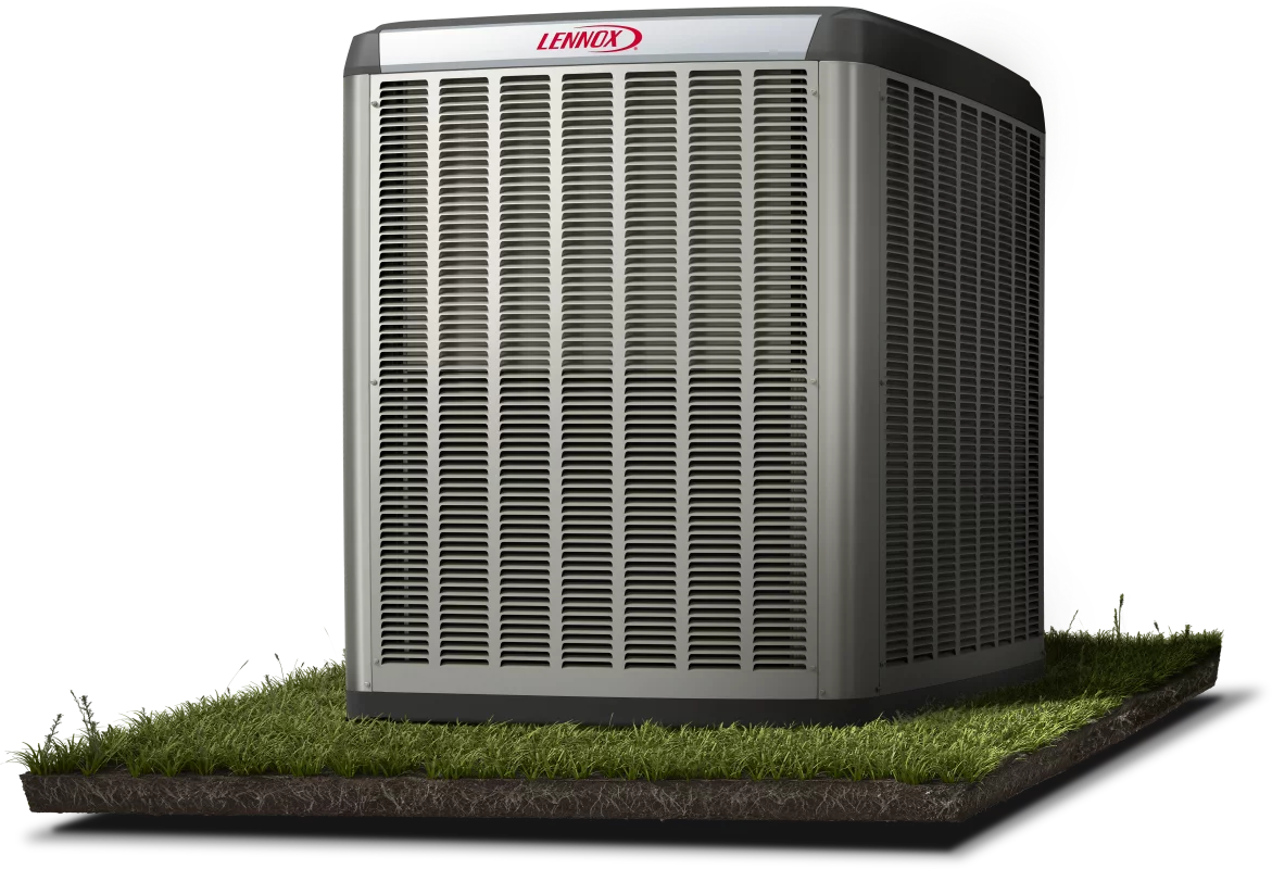 Thermopompe centrale Lennox sur un tapis de pelouse